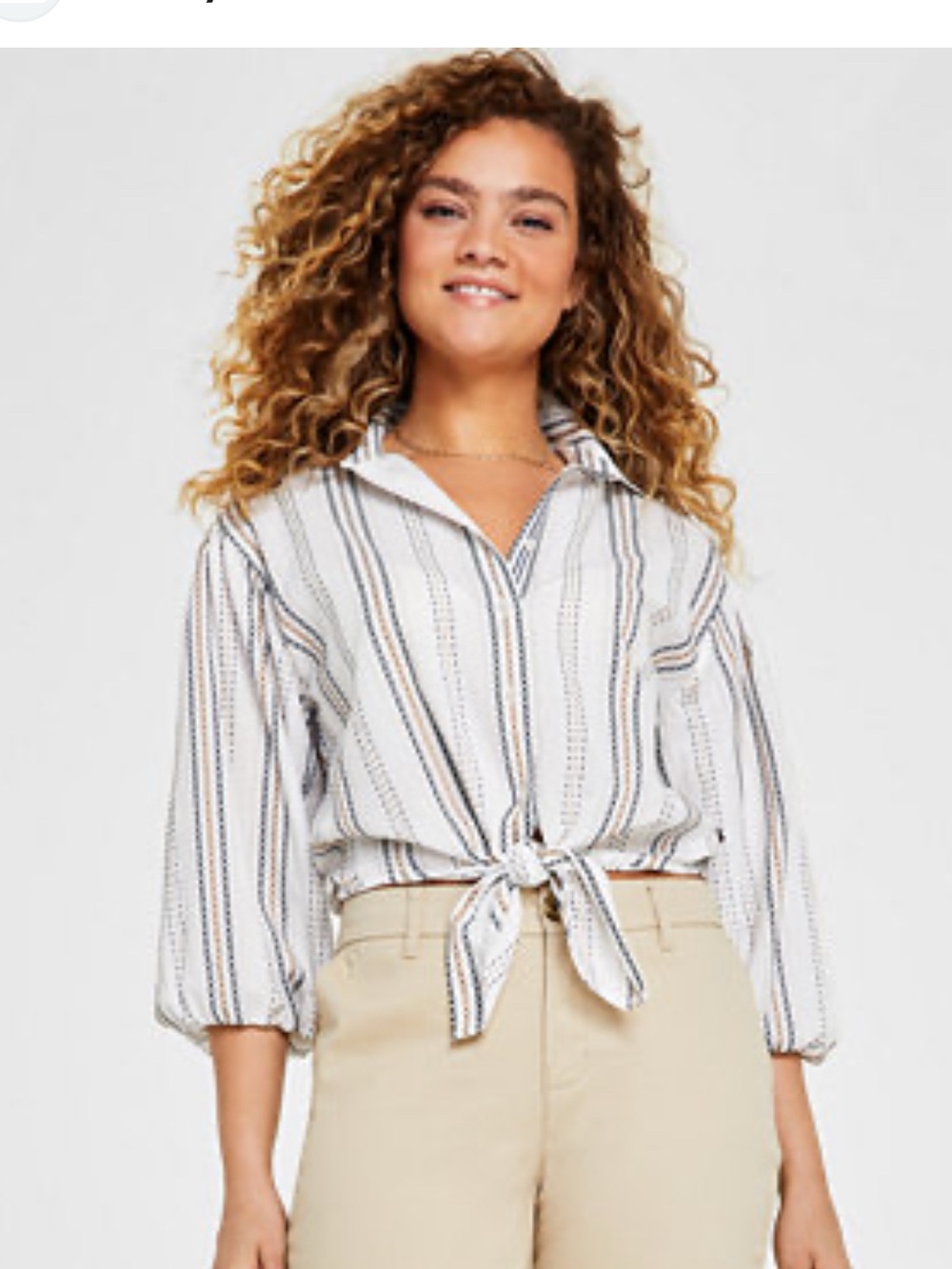 Tommy Hilfiger White Striped Tie-Front Button Down Shirt